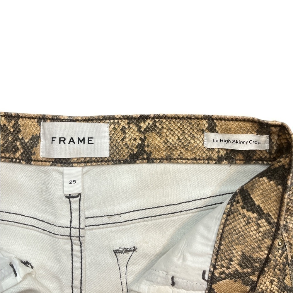 Frame Denim Jeans  Coated Python Le High Skinny Crop Stretch Wax Coated Tan /25 - Picture 6 of 7